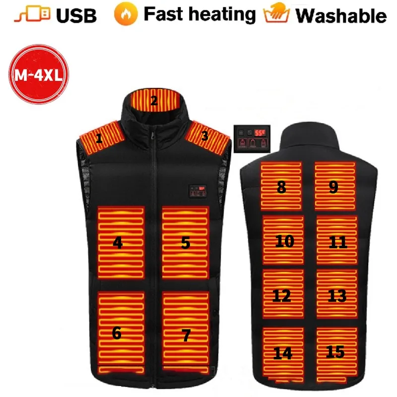 15/11 Places Heated Vest Men Women USB Heated Jacket Heating Vest Thermal Clothing Winter Hiking Heating Jacket Black M-4XL
15/11 Places Heated Vest Men Women USB Heated Jacket Heating Vest Thermal Clothing Winter Hiking Heating Jacket Black M-4XL