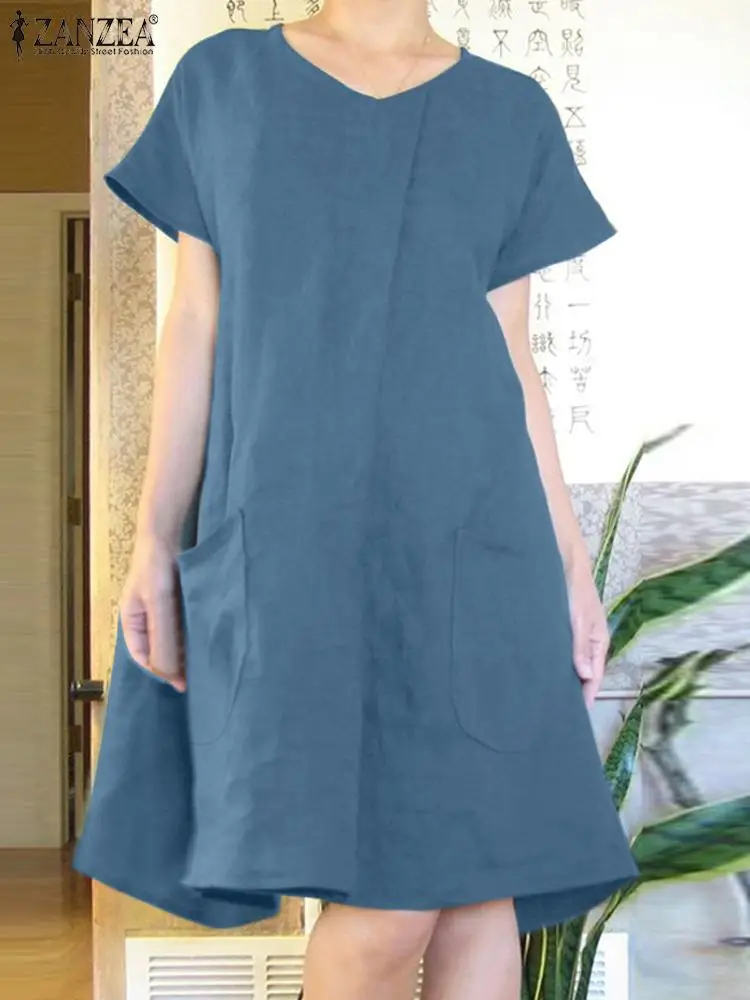 Платье ZANZEA женское с V-образным вырезом и коротким рукавом, модный однотонный свободный сарафан в повседневном стиле, пляжная одежда, лето
Платье ZANZEA женское с V-образным вырезом и коротким рукавом, модный однотонный свободный сарафан в повседневном стиле, пляжная одежда, лето
