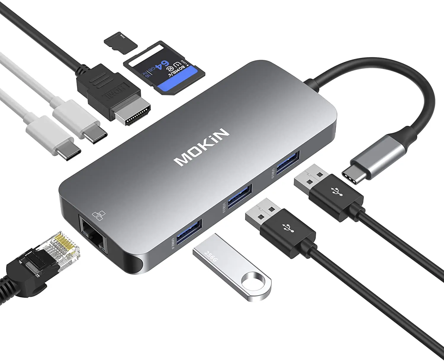 USB C Adapters for MacBook Pro/Air,Mac Dongle with 3 USB Port,USB C to HDMI, USB C to RJ45 Ethernet,MOKiN 9 in 1 USB C to HDMI 
USB C Adapters for MacBook Pro/Air,Mac Dongle with 3 USB Port,USB C to HDMI, USB C to RJ45 Ethernet,MOKiN 9 in 1 USB C to HDMI