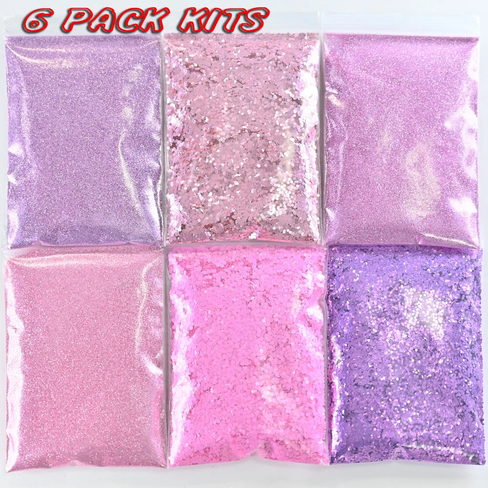 

6Bag Kits(60g) Nail Aurora Nail Glitter Powder Gradient Hexagon Glitter Holographic Iridescent Flakes Slice Sparkly Chunky P10