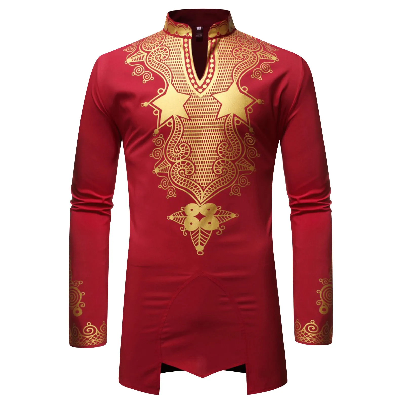 

African Tribal Dashiki Longline Shirt 2021 Brand New Long Sleeve Mandarin Collar Dress Shirt Men African Clothing Camisa Hombre