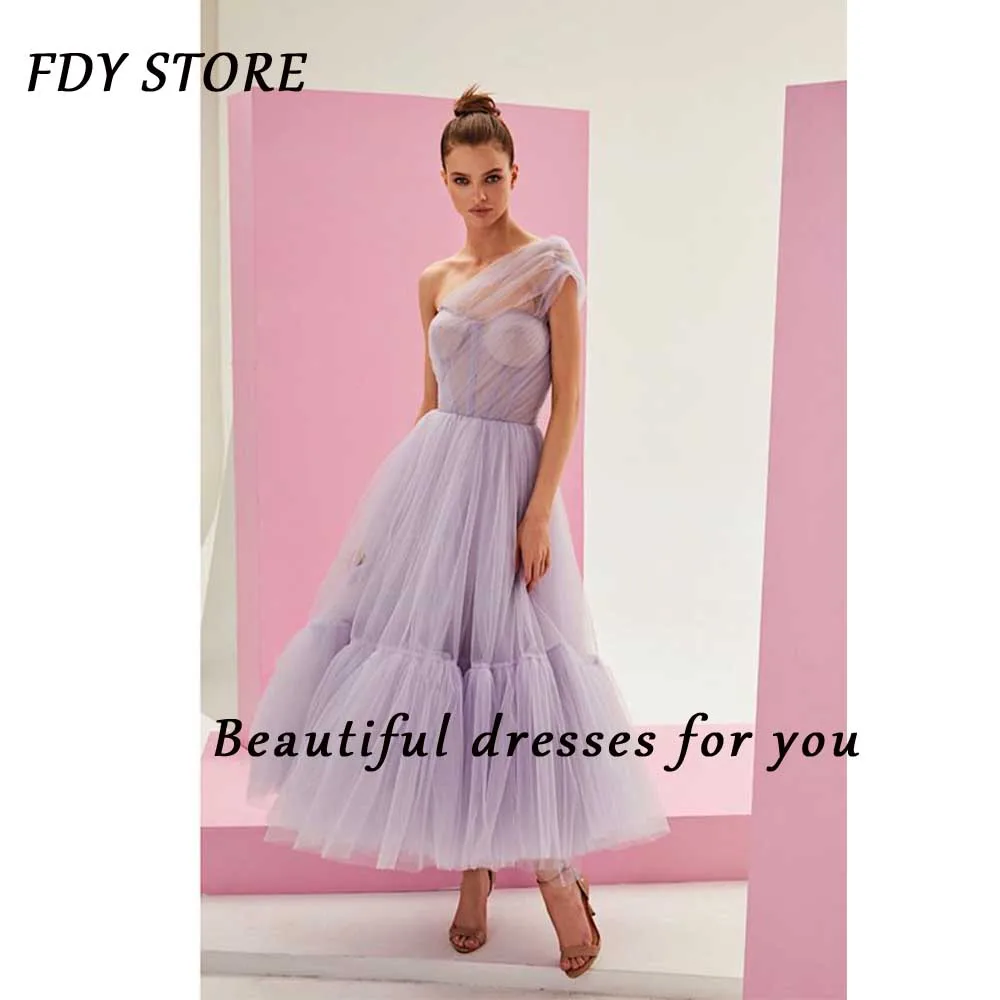 

Женское вечернее платье FDY Store, бальное платье из тюля длиной до щиколотки с одним открытым плечом и оборками для выпускного вечера