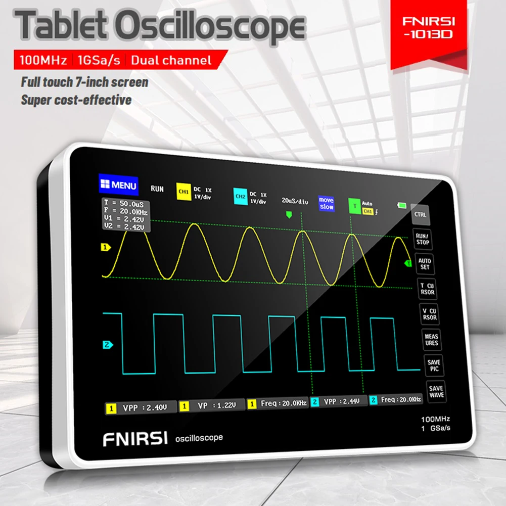 6000mAh 1013D Digital Tablet Oscilloscope Dual Channel 100M Bandwidth 1GS Sampling Rate Mini Tablet Digital Oscilloscope
6000mAh 1013D Digital Tablet Oscilloscope Dual Channel 100M Bandwidth 1GS Sampling Rate Mini Tablet Digital Oscilloscope