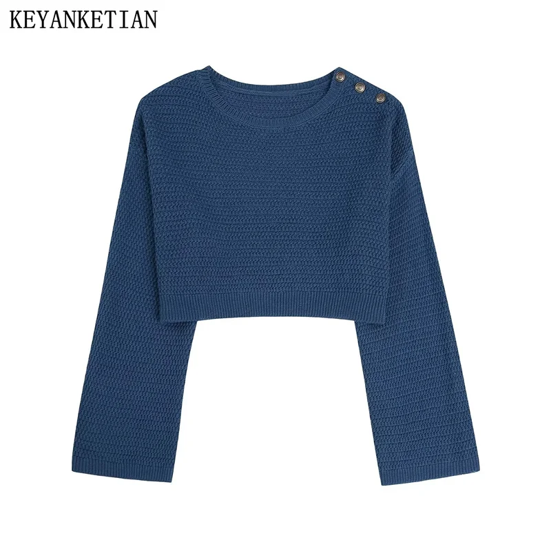 KEYANKETIAN Autumn New Button Epaulette Decoration Women Pullover Sweater Casual Style O-Neck Long Sleeve Loose Short Knit
KEYANKETIAN Autumn New Button Epaulette Decoration Women Pullover Sweater Casual Style O-Neck Long Sleeve Loose Short Knit