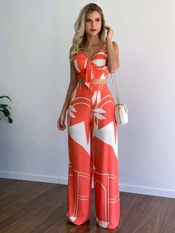 Fashion Temperament Waist Straight Print Pants SuitHigh Street Women's Summer New Products Recommend Sleeveless V-neck
Fashion Temperament Waist Straight Print Pants SuitHigh Street Women's Summer New Products Recommend Sleeveless V-neck