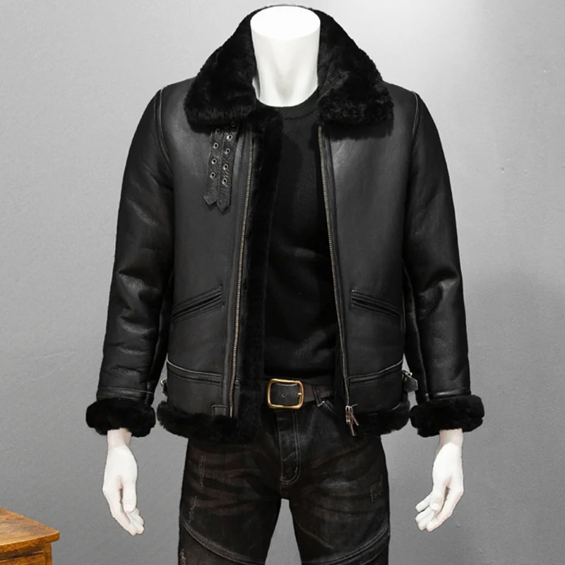 

YR! Бесплатная доставка. Распродажа. Брендовая мужская куртка B3 из натуральной кожи. Зимнее плотное пальто из овчины. Шерстяная верхняя одежда. Теплая меховая куртка