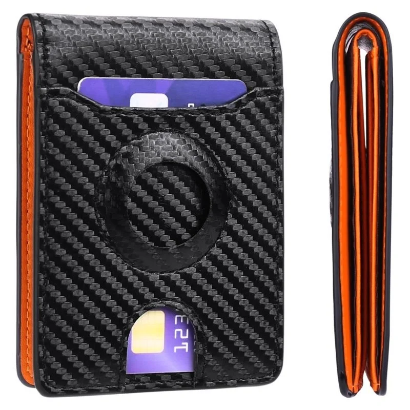 

Carbon Fiber Leather Wallets Money Bag New Airtag Wallet Tracker Men's Short Contrast Color Slim Credit Card Holders Coin Purses