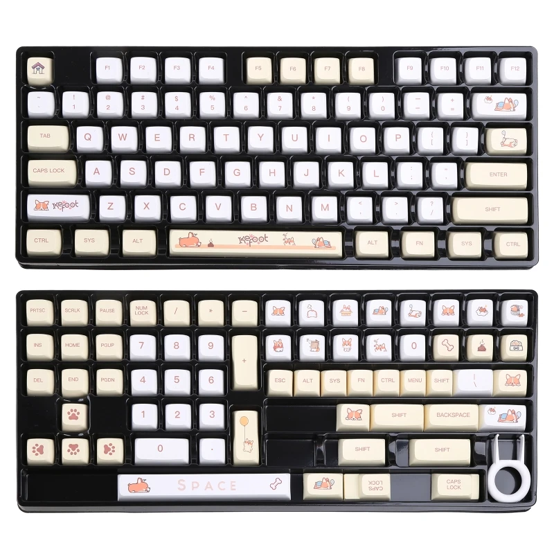 

Милые колпачки для клавиш Corgi, колпачки для клавиш Dye Sub PBT XDA для механической клавиатуры GK61/64/68/75/84/87/96/980/104/108, колпачки с 139 клавишами