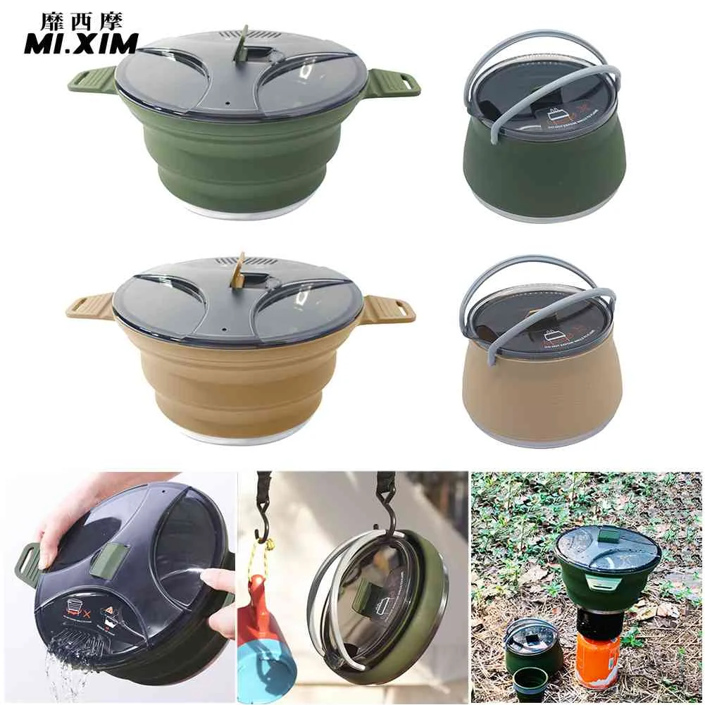 

Portable Collapsible Cooker Pot Foldable Camping Teapot Heat Resistant Kettle Pan Pot for Outdoor Hiking Travel Picnic Tableware