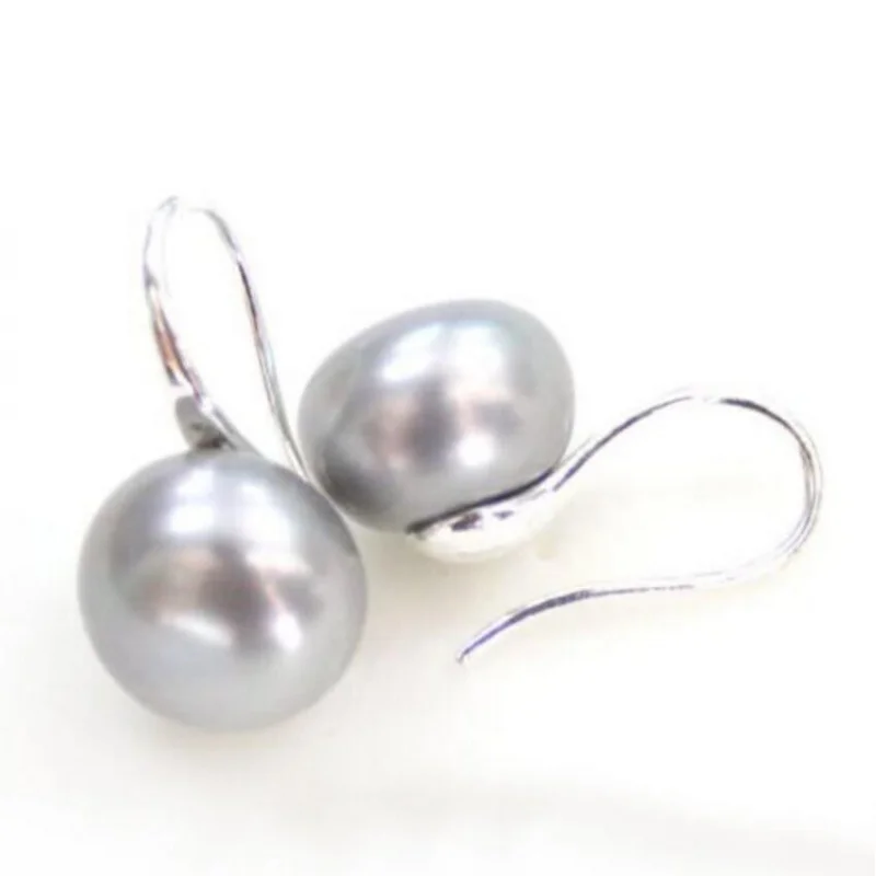 

Boucles d'oreilles en argent naturel et perle d'eau douce grise, bijoux à la mode, livraison gratuite, 11-12mm