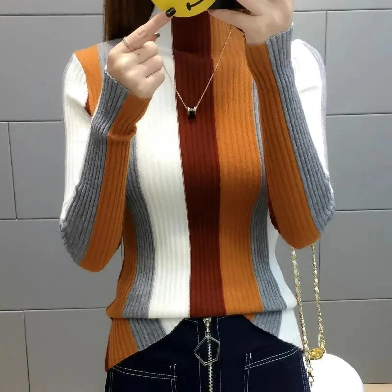 Autumn Winter Women's Sweater Pullover New Fashion Striped Half Turtleneck Knit Female Jumper Long Sleeve High Stretch Sweater
Autumn Winter Women's Sweater Pullover New Fashion Striped Half Turtleneck Knit Female Jumper Long Sleeve High Stretch Sweater