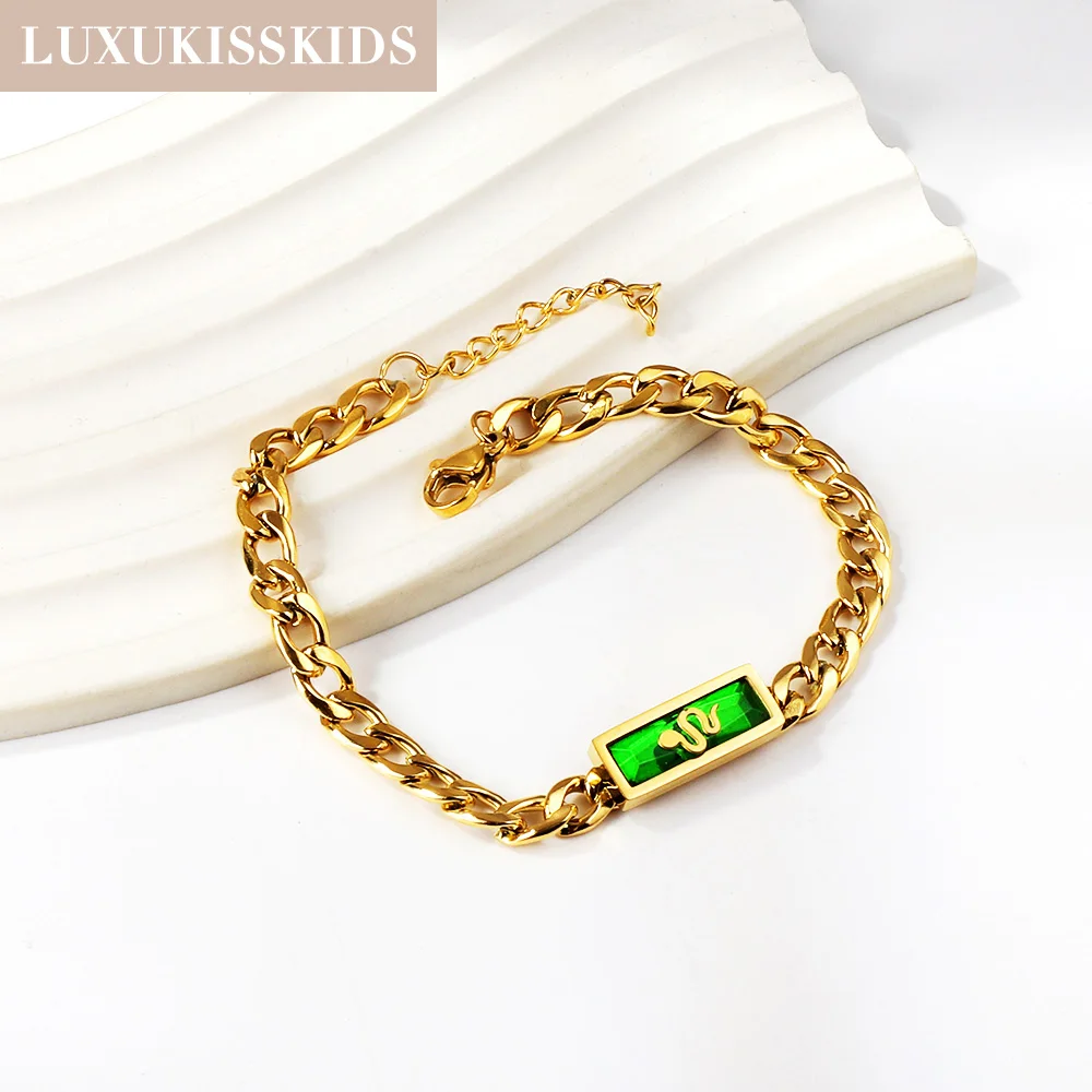 LUXUKISSKIDS Thick Link Chain Bracelets For Couple Green Stone Snake Mysterious Pattern Black Star Charms Chunky Hand Jewelry
LUXUKISSKIDS Thick Link Chain Bracelets For Couple Green Stone Snake Mysterious Pattern Black Star Charms Chunky Hand Jewelry