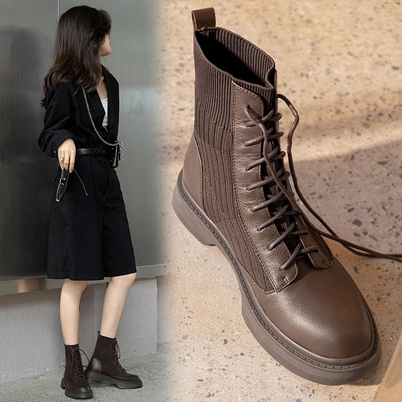 NewCurve Ankle Boots Women Genuine Cow Leather + Knitted Round Toe Thick Bottom Chelsea Shoes Women Shoes Female Work Boots
NewCurve Ankle Boots Women Genuine Cow Leather + Knitted Round Toe Thick Bottom Chelsea Shoes Women Shoes Female Work Boots