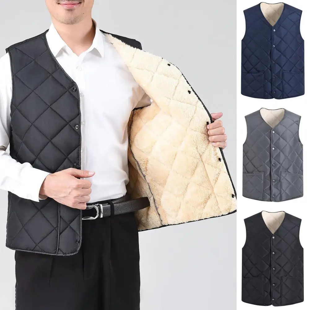 Fleece-lined Men Vest Men's Winter Down Padding Vest with Button Closure V-neck Cold-proof Jacket with Pockets Stylish Warm
Fleece-lined Men Vest Men's Winter Down Padding Vest with Button Closure V-neck Cold-proof Jacket with Pockets Stylish Warm