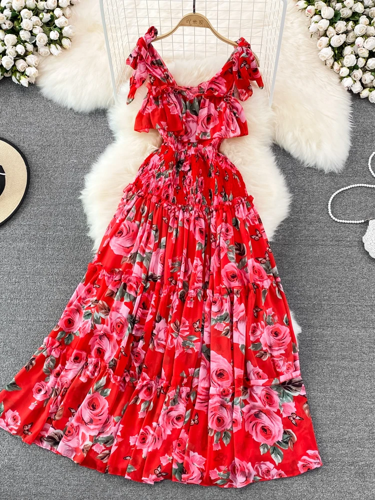 Sexy Floral Spaghetti Strap Long Dress Women Beach Vacation Ruffle Sleeveless High Waist A-Line Draped Backless Party Vestidos
Sexy Floral Spaghetti Strap Long Dress Women Beach Vacation Ruffle Sleeveless High Waist A-Line Draped Backless Party Vestidos