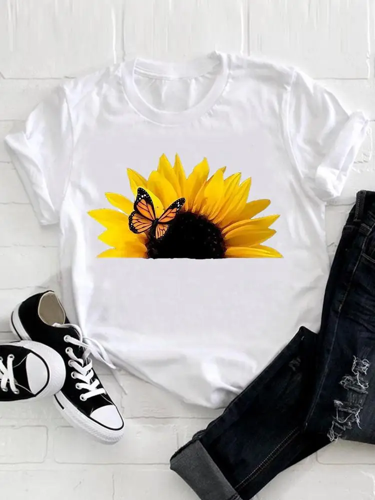 Short Sleeve Butterfly Style Sunflower Clothes Casual Summer Tee Fashion Women Clothing Print Tshirt Female Top Graphic T-shirt
Short Sleeve Butterfly Style Sunflower Clothes Casual Summer Tee Fashion Women Clothing Print Tshirt Female Top Graphic T-shirt