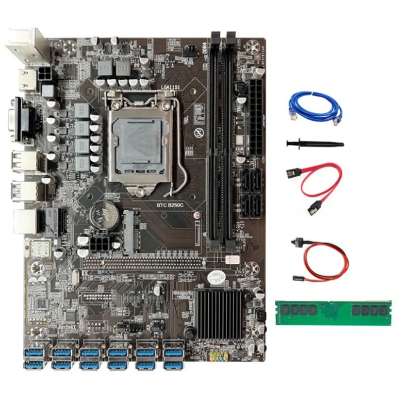 B250C BTC Motherboard LGA1151 DDR4 8GB 2666Mhz RAM+RJ45 Network Cable+SATA Cable 12XPCIE To USB3.0 Graphics Card Slot
B250C BTC Motherboard LGA1151 DDR4 8GB 2666Mhz RAM+RJ45 Network Cable+SATA Cable 12XPCIE To USB3.0 Graphics Card Slot