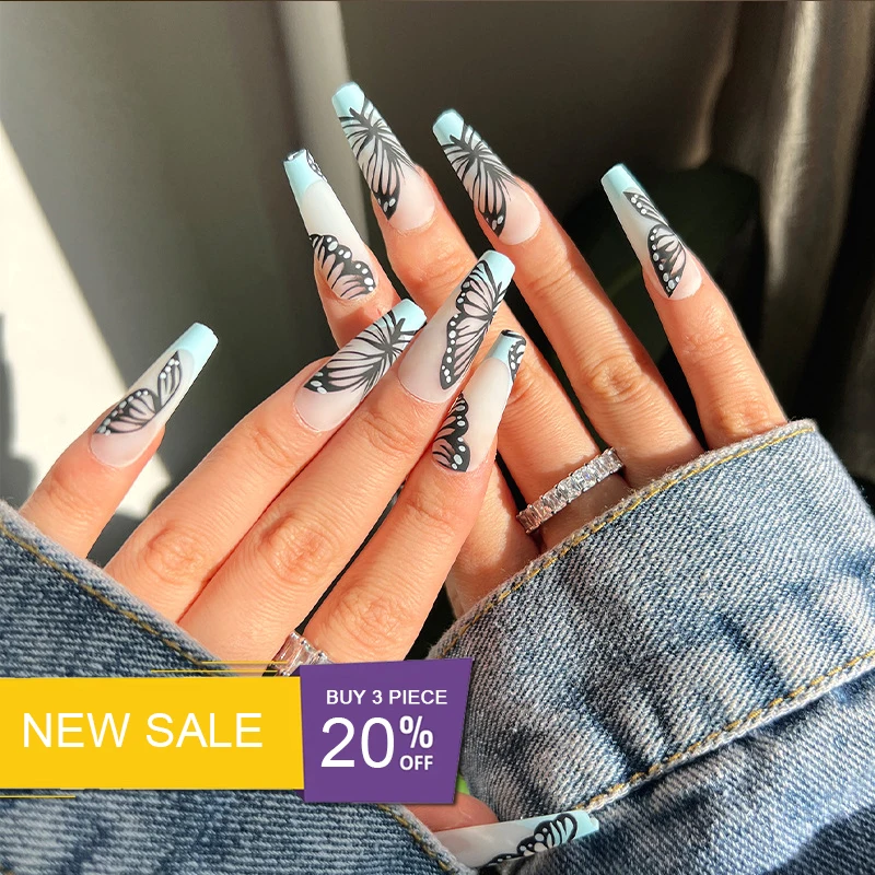 24Pcs Grey Butterfly French Ballerina False Nails Wearable Sequins Fake Nails Full Cover Nail Tips Press On Nails Decoration
24Pcs Grey Butterfly French Ballerina False Nails Wearable Sequins Fake Nails Full Cover Nail Tips Press On Nails Decoration