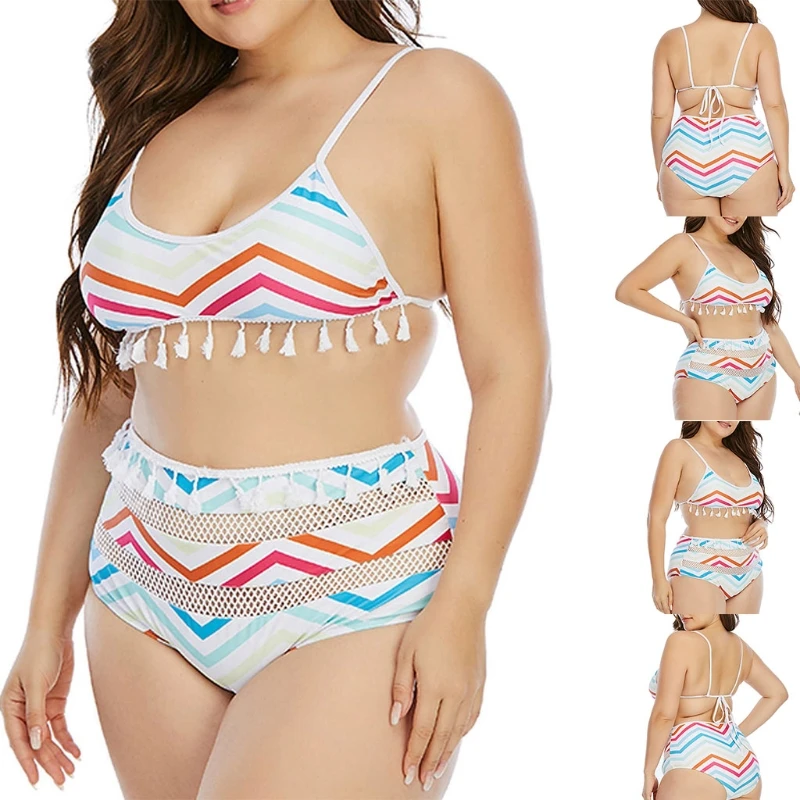 2pcs Bikini Set Rainbow Wavy Striped Print Tassels Swimsuit High Waist Mesh Patchwork Bathing Suit
2pcs Bikini Set Rainbow Wavy Striped Print Tassels Swimsuit High Waist Mesh Patchwork Bathing Suit
