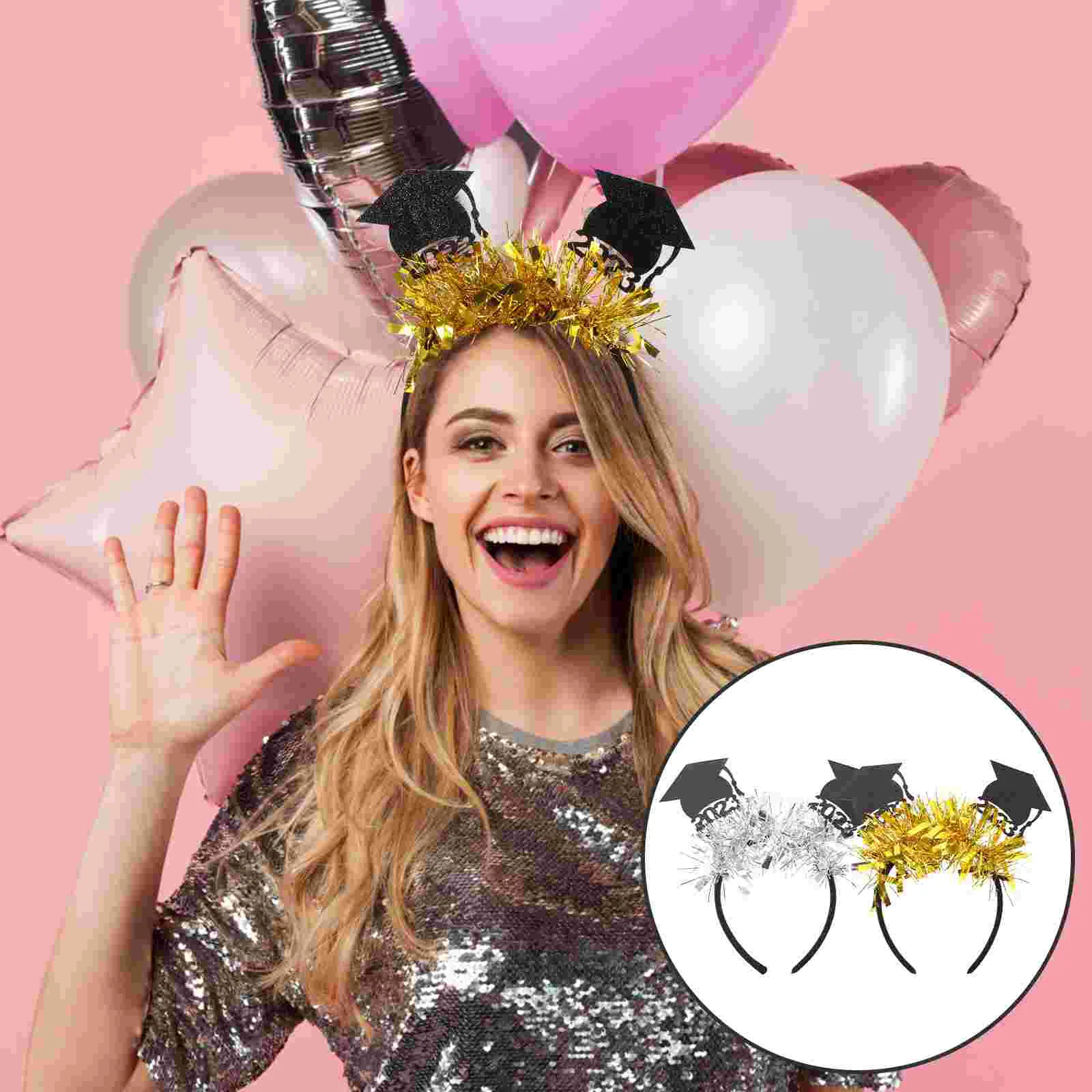 

Graduation Hair Headband Grad Cap Party Accessories Headdress Class Bopper Props Hat Photo Head Band Hairband Booth Hoop Tinsel