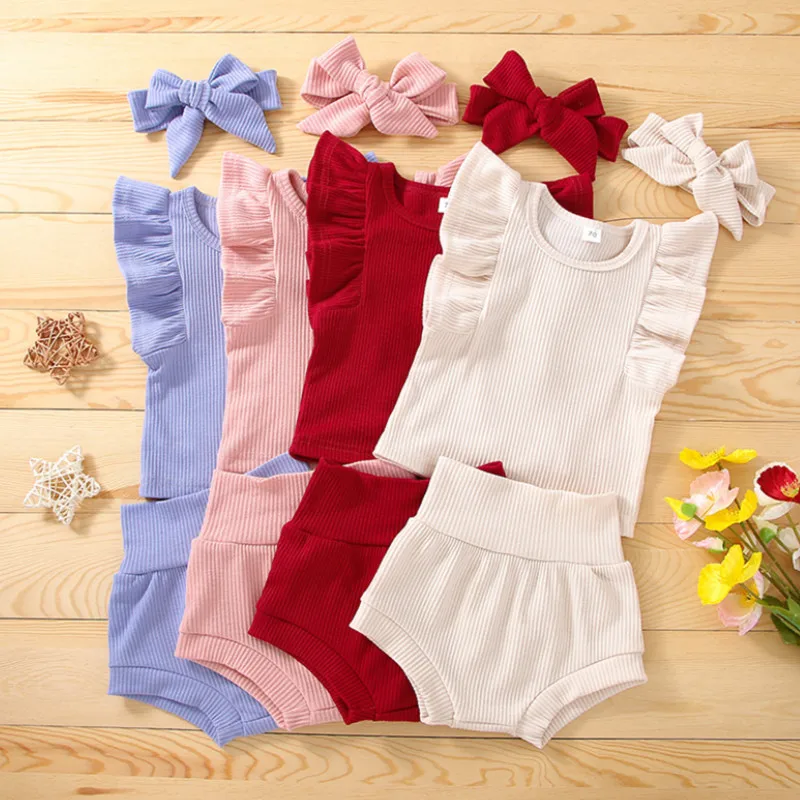 3Pcs Baby Summer Outfit, Solid Color Flying Sleeve Tops + Shorts + Hairband Set for Toddlers, 0-24 Months
3Pcs Baby Summer Outfit, Solid Color Flying Sleeve Tops + Shorts + Hairband Set for Toddlers, 0-24 Months