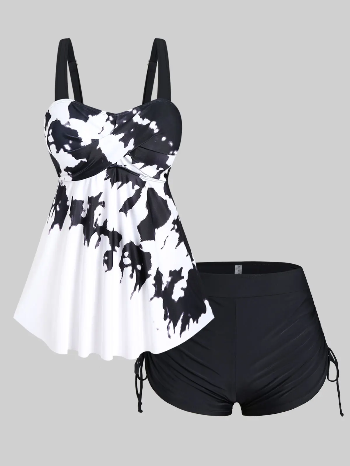 

ROSEGAL Plus Size Tie Dye Cinched Ruched Tankini Swimwear Two Piece Modest Padded Swimsuit For Women Summer Beachwear Bikinis 4X