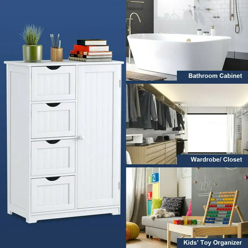 Wooden "4 Drawer White Wooden Free-Standing Bathroom Cabinet Storage Cupboard with 2 Shelves - Stylish, Versatile Storage Soluti
Wooden "4 Drawer White Wooden Free-Standing Bathroom Cabinet Storage Cupboard with 2 Shelves - Stylish, Versatile Storage Soluti