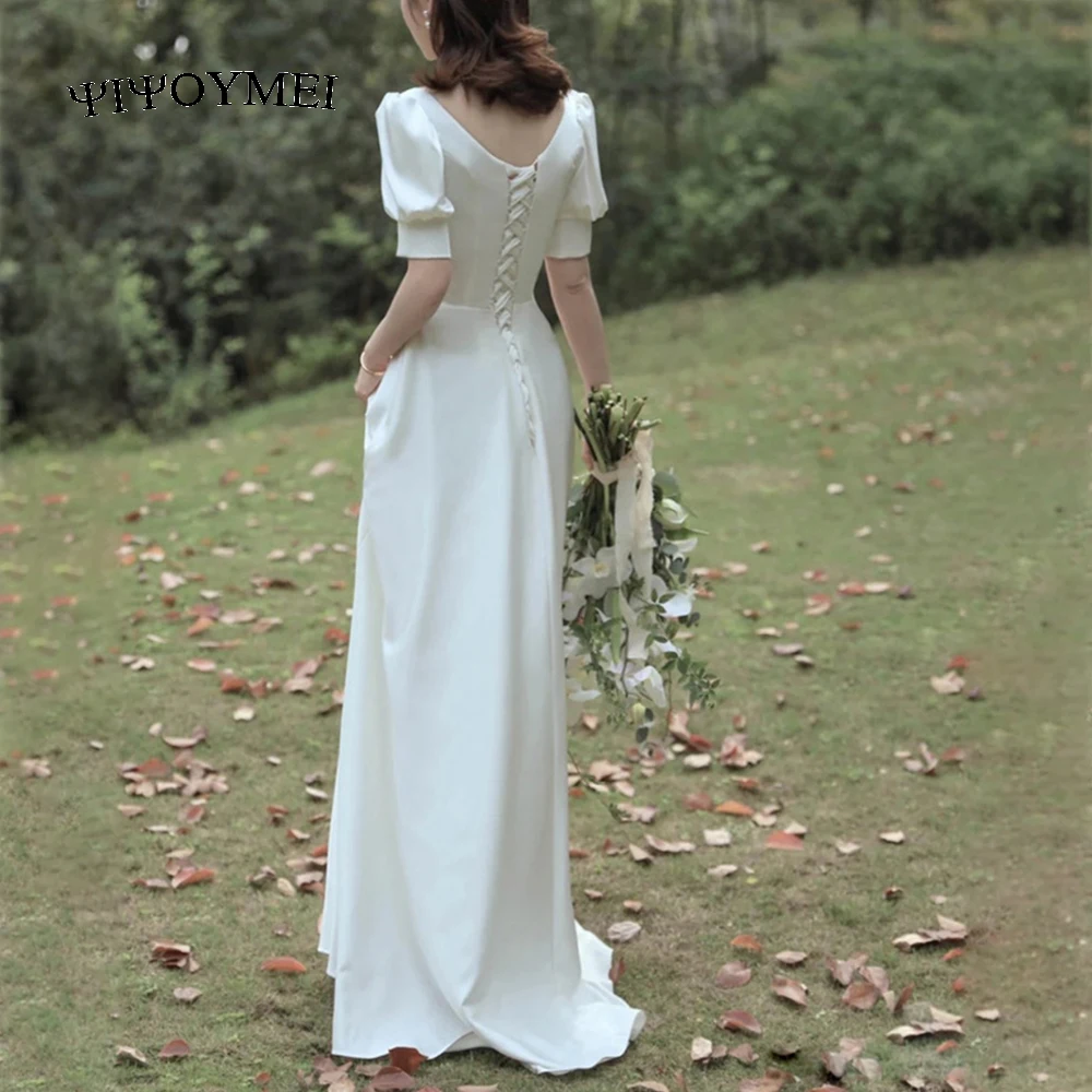 Elegant Soft Satin Round Neck Short Sleeve A-line Vintage Sweep Train Lace-Up Wedding Gown Wedding Dress Bride robe de mariée
Elegant Soft Satin Round Neck Short Sleeve A-line Vintage Sweep Train Lace-Up Wedding Gown Wedding Dress Bride robe de mariée