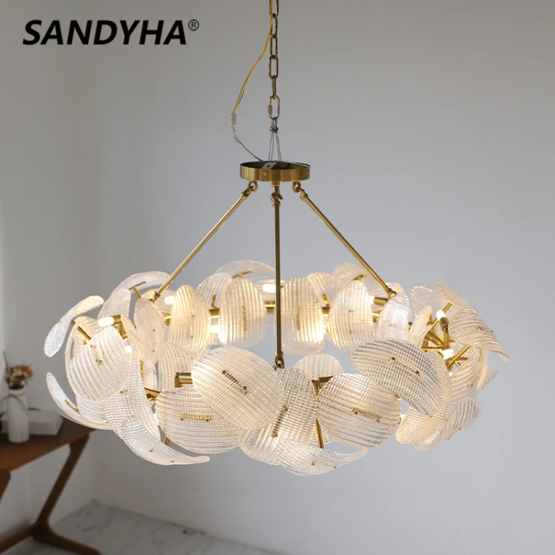 SANDYHA Retro French Luxury Chandelier Simple Glass Leaf Ceiling Lamp Living Dining Bedroom Study Apartment Decorative Light
SANDYHA Retro French Luxury Chandelier Simple Glass Leaf Ceiling Lamp Living Dining Bedroom Study Apartment Decorative Light