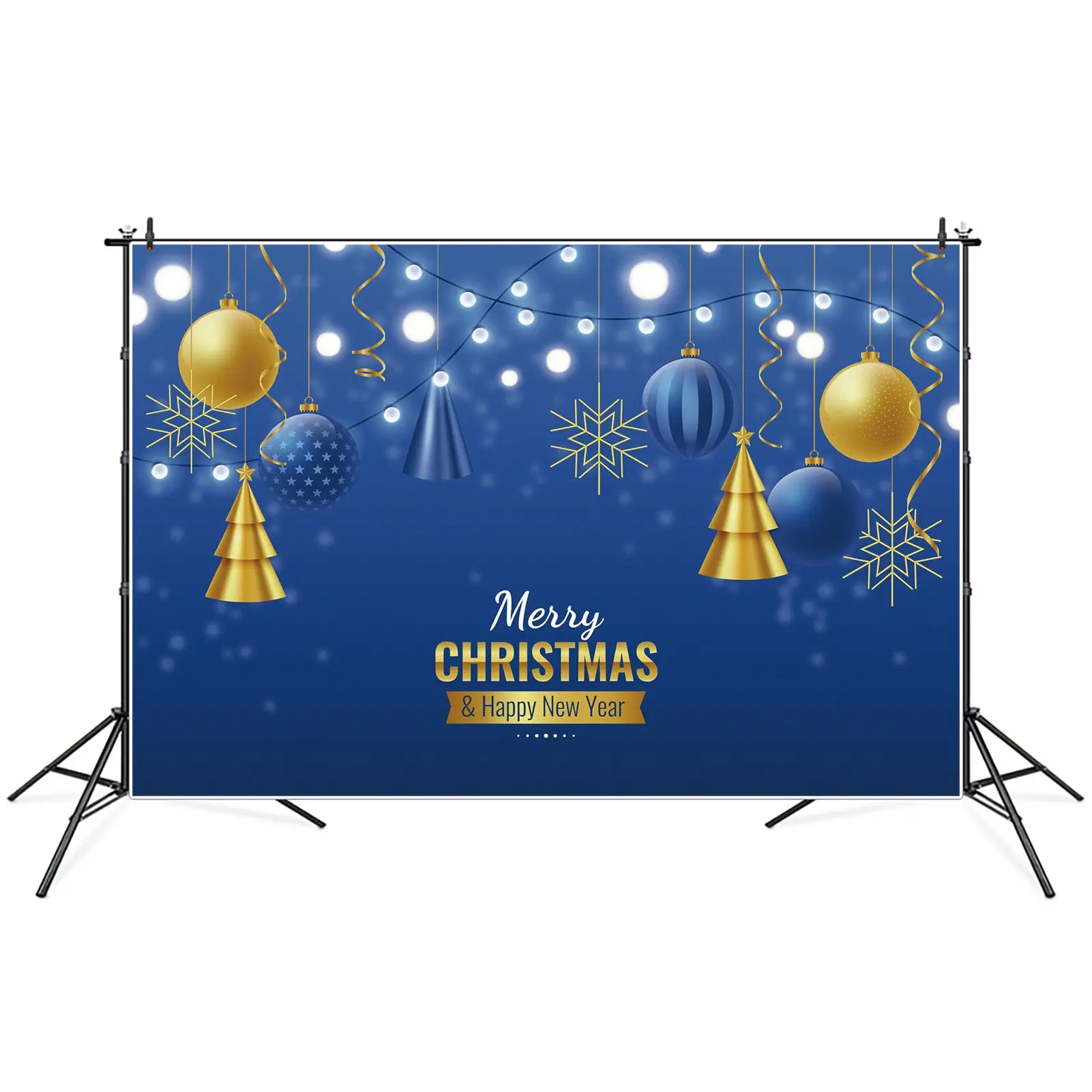 

MOON.QG Backdrop Merry Christmas Blue Lights Tree Wall Banner Background Custom Gold Snowflake Tree Decoration Photo Booth Props
