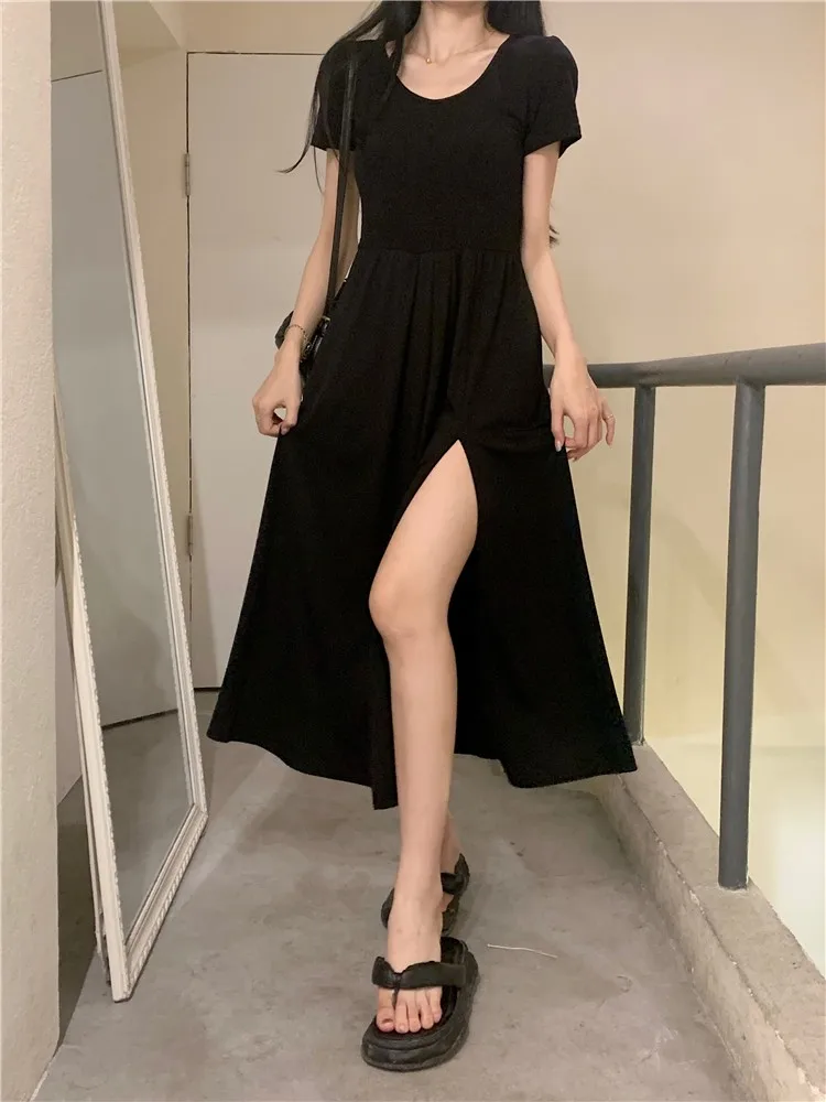 Женское облегающее длинное платье, привлекательное французское платье макси с круглым вырезом и разрезом, лето 2023 
Женское облегающее длинное платье, привлекательное французское платье макси с круглым вырезом и разрезом, лето 2023