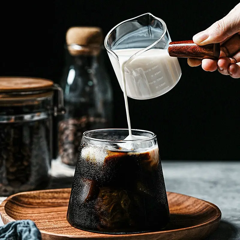 Heat-resisting Glass Coffee Espresso Measuring Cup Glass Milk Jug Latte Mixer With Wooden Handle Glass Scale Measure Mugs
Heat-resisting Glass Coffee Espresso Measuring Cup Glass Milk Jug Latte Mixer With Wooden Handle Glass Scale Measure Mugs
