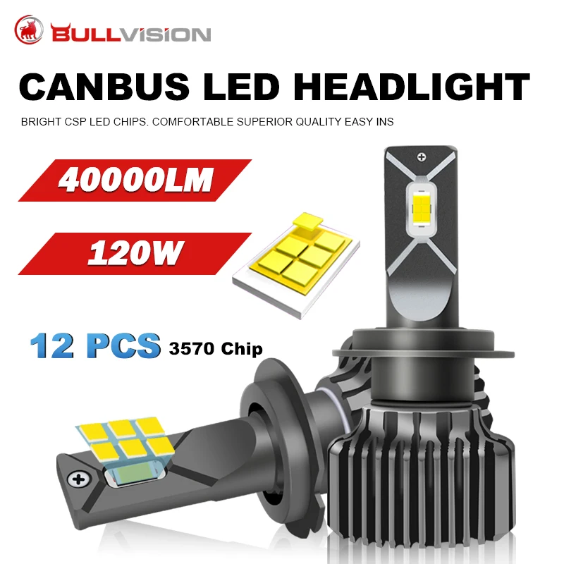 

120W H7 LED Canbus Car Headlights Bulbs 40000LM H4 H1 Auto Lamp HB3 9005 HB4 9006 H11 6000K 3570 CSP LED High Power for VW Ford