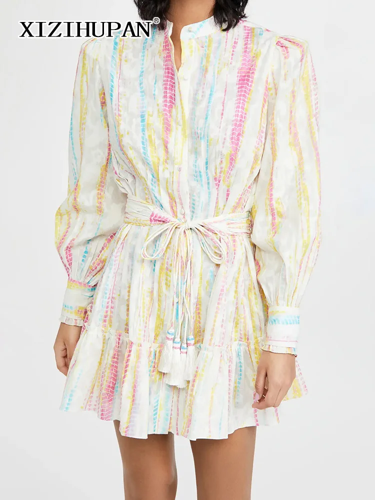 XIZIHUPAN Vintage Printing Ruffles Dress For Women Stand Collar Long Sleeve High Waist Patchwork Belt Mini Dresses Female New
XIZIHUPAN Vintage Printing Ruffles Dress For Women Stand Collar Long Sleeve High Waist Patchwork Belt Mini Dresses Female New