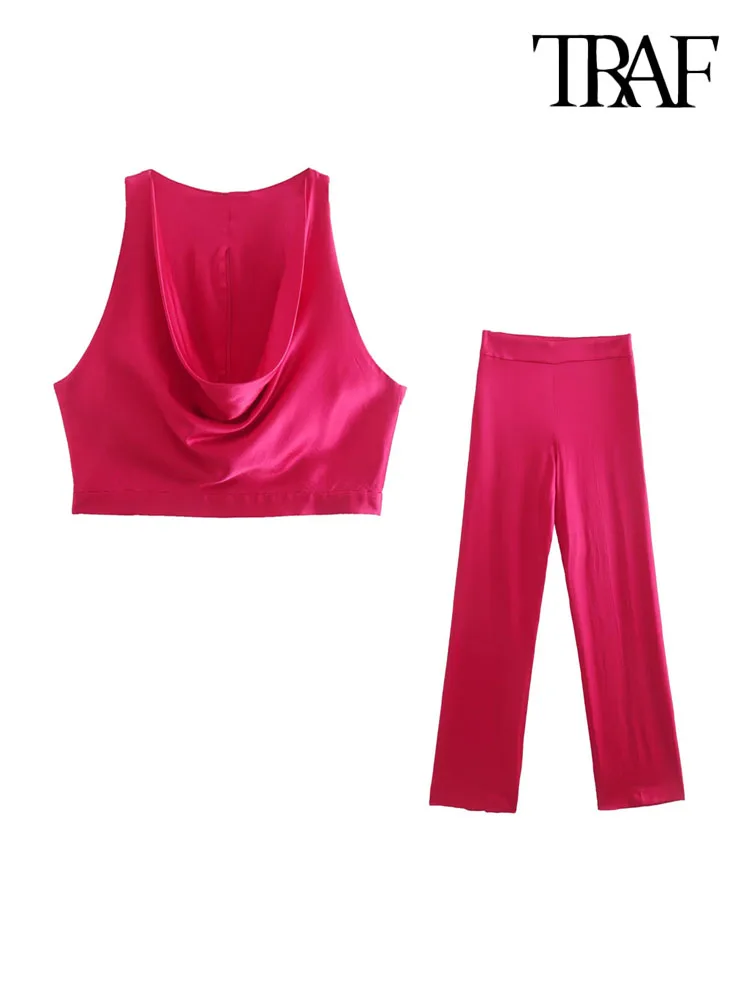 TRAF Women Fashion With Draped Cropped Satin Tank Tops And High Waist Side Zipper Female Trousers Mujer
TRAF Women Fashion With Draped Cropped Satin Tank Tops And High Waist Side Zipper Female Trousers Mujer