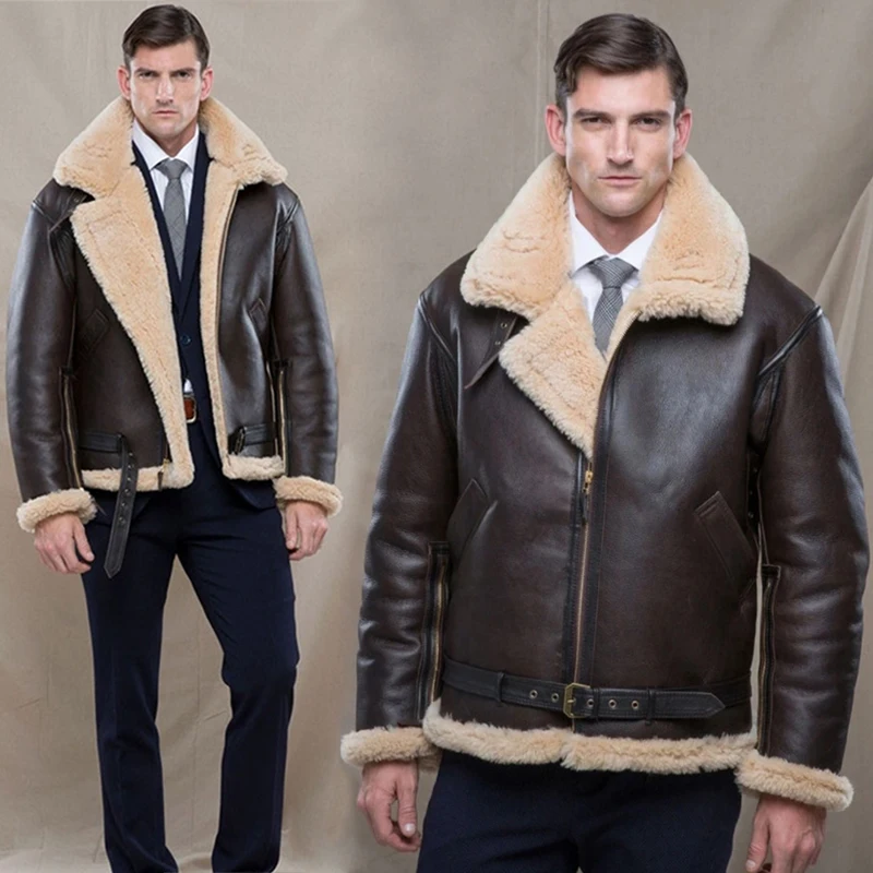 

Coat Winter Fur Shearling New Sheep Pilot Leather Bomber Men Parka Natural Jacket Lambskin 2022 Jackets Warm Sheepskin Men's