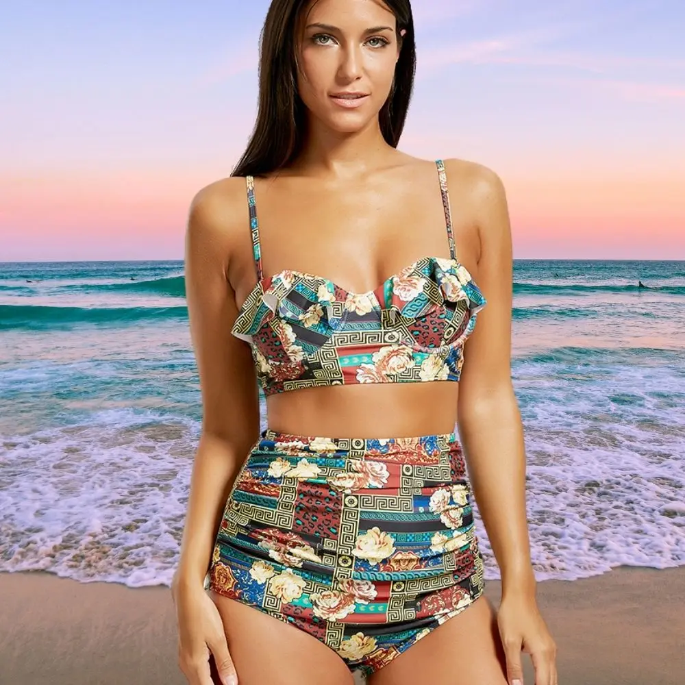 For Women Two Pieces Set Bikini Vintage Print Retro High Waist Tummy Control Swimwear Flonce Sexy Beach Suit
For Women Two Pieces Set Bikini Vintage Print Retro High Waist Tummy Control Swimwear Flonce Sexy Beach Suit