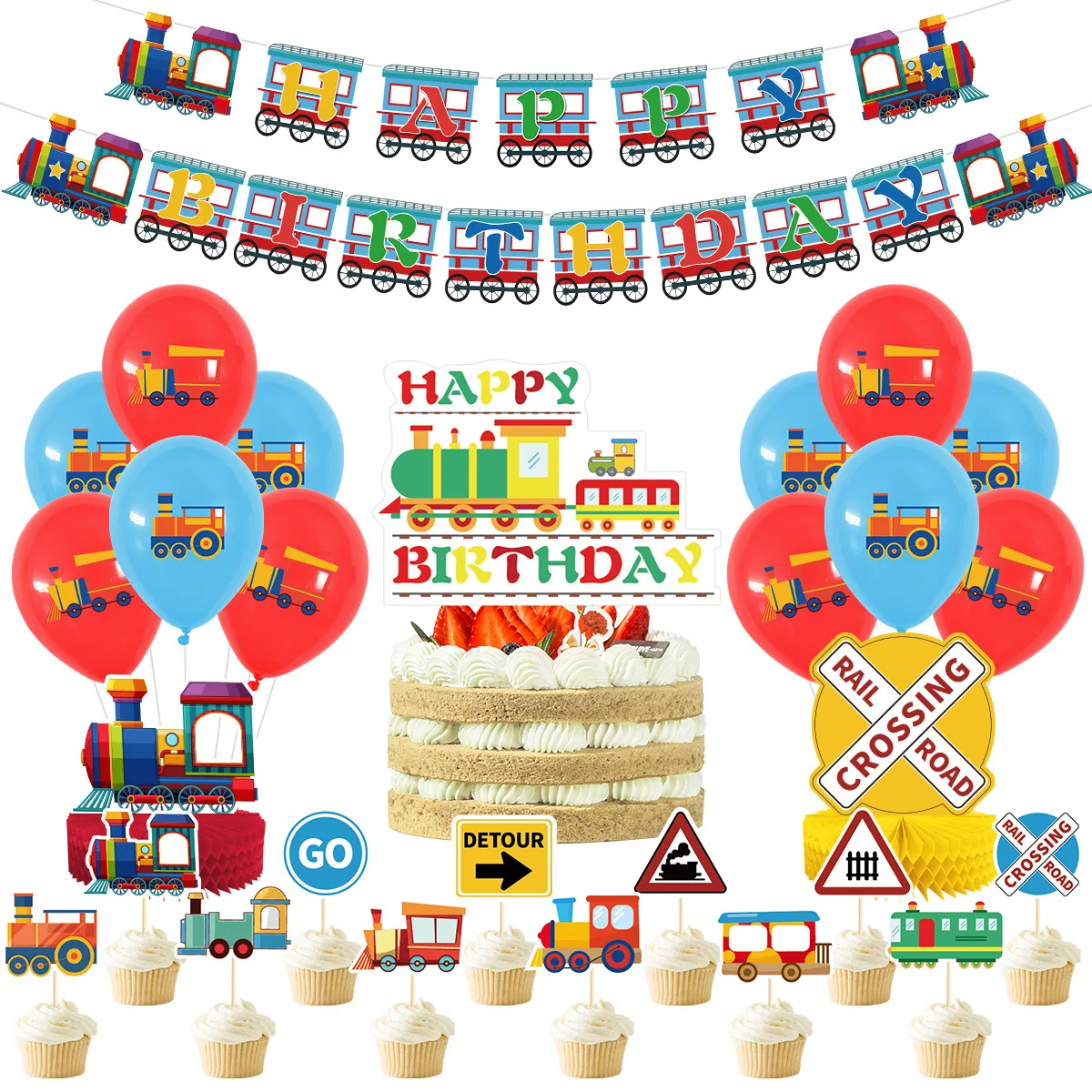 SURSURPIRSE Steam Train Theme Blue Red Latex Balloon Banner Traffic Sign Cake Toppers Honeycomb for Kids Birthday Party Supplies
SURSURPIRSE Steam Train Theme Blue Red Latex Balloon Banner Traffic Sign Cake Toppers Honeycomb for Kids Birthday Party Supplies