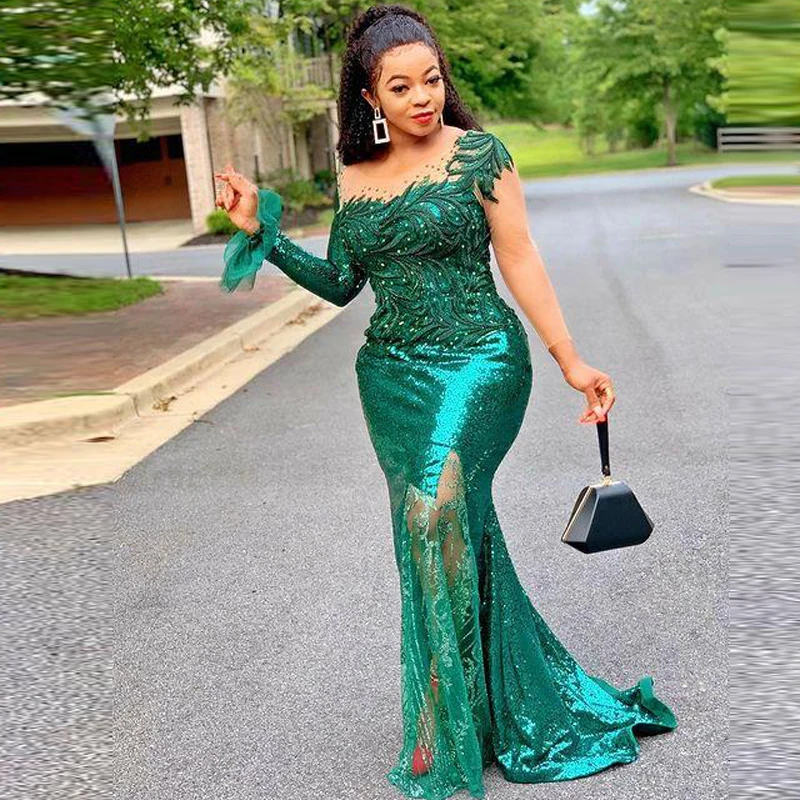 Glitter Evening Dresses Long Sleeves Beads Sheer Neck Transparent Mermaid Prom Dress Sequin Elegant Aso Ebi robe de soirée
Glitter Evening Dresses Long Sleeves Beads Sheer Neck Transparent Mermaid Prom Dress Sequin Elegant Aso Ebi robe de soirée