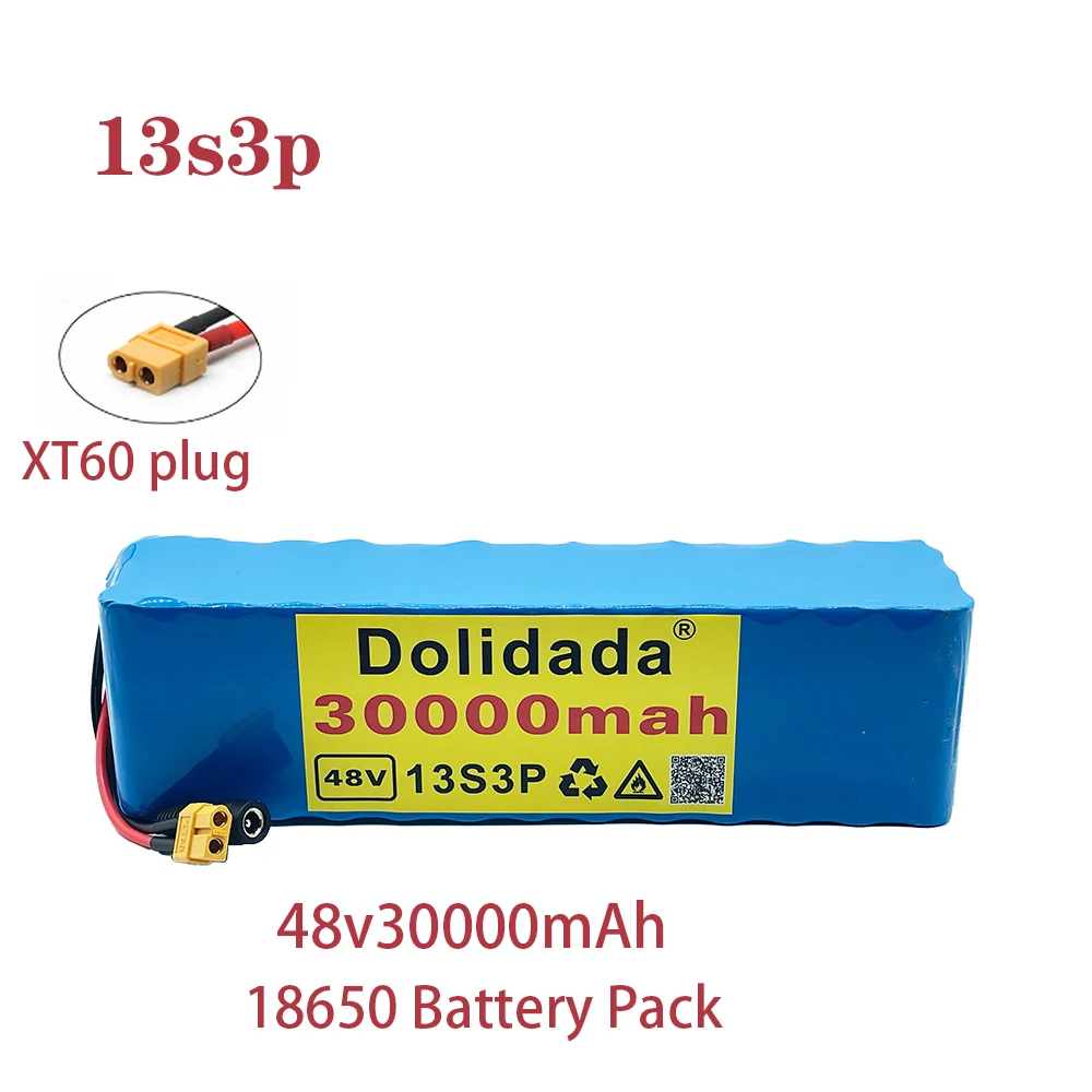 

48V 30Ah 1000w 13S3P XT60 48V Lithium Ion Battery Pack 30000mah for 54.6v E-bike Electric Bicycle Scooter with BMS