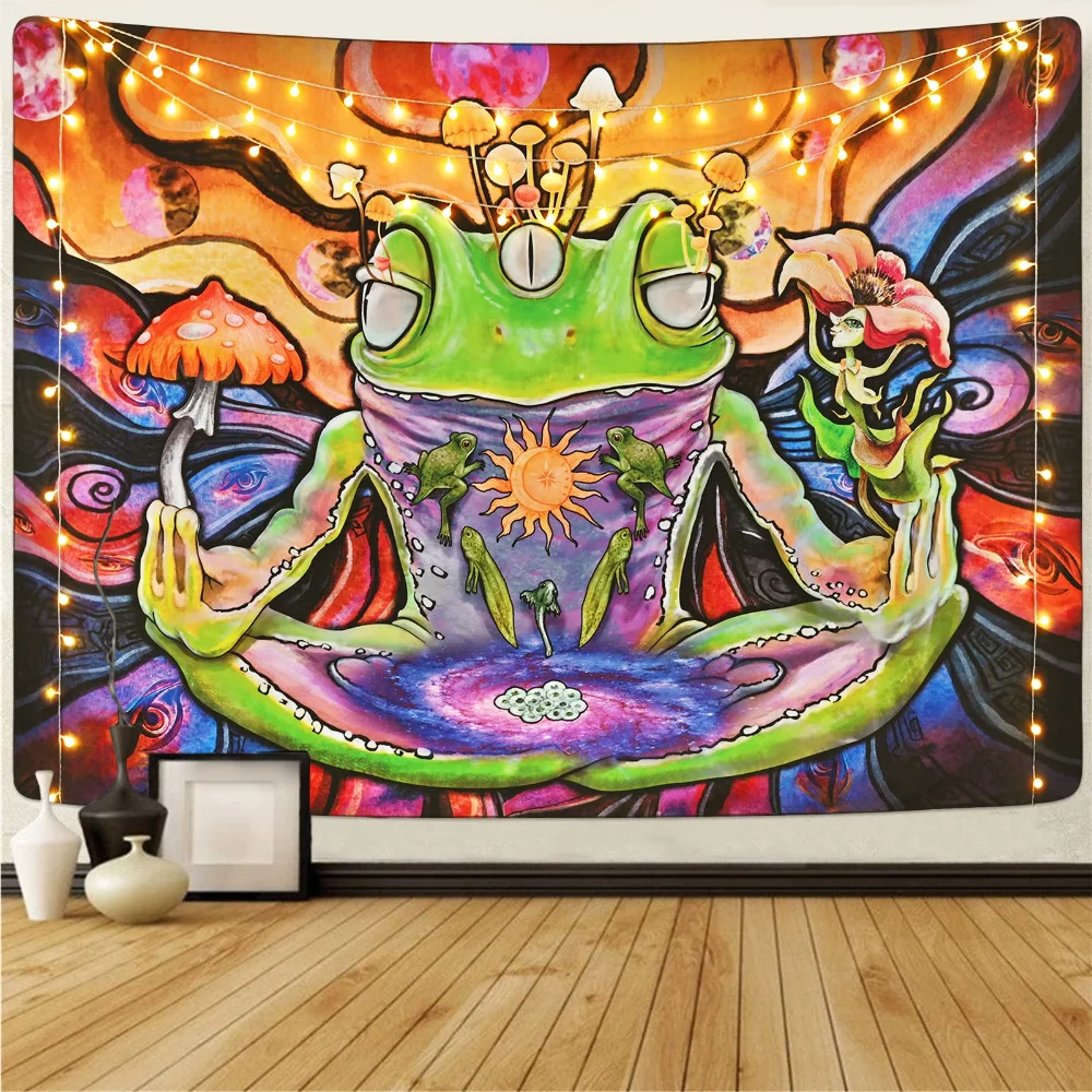 

Frog Tapestry Abstract Mushroom Wall Hanging Hippie Eyes Moon Phase Tapestries Bedroom Living Room Dorm Decor Wall Blanket Cloth