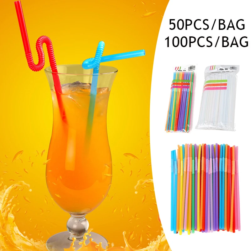 50/100 шт., изогнутые разноцветные пластиковые соломинки для напитков 
50/100 шт., изогнутые разноцветные пластиковые соломинки для напитков
