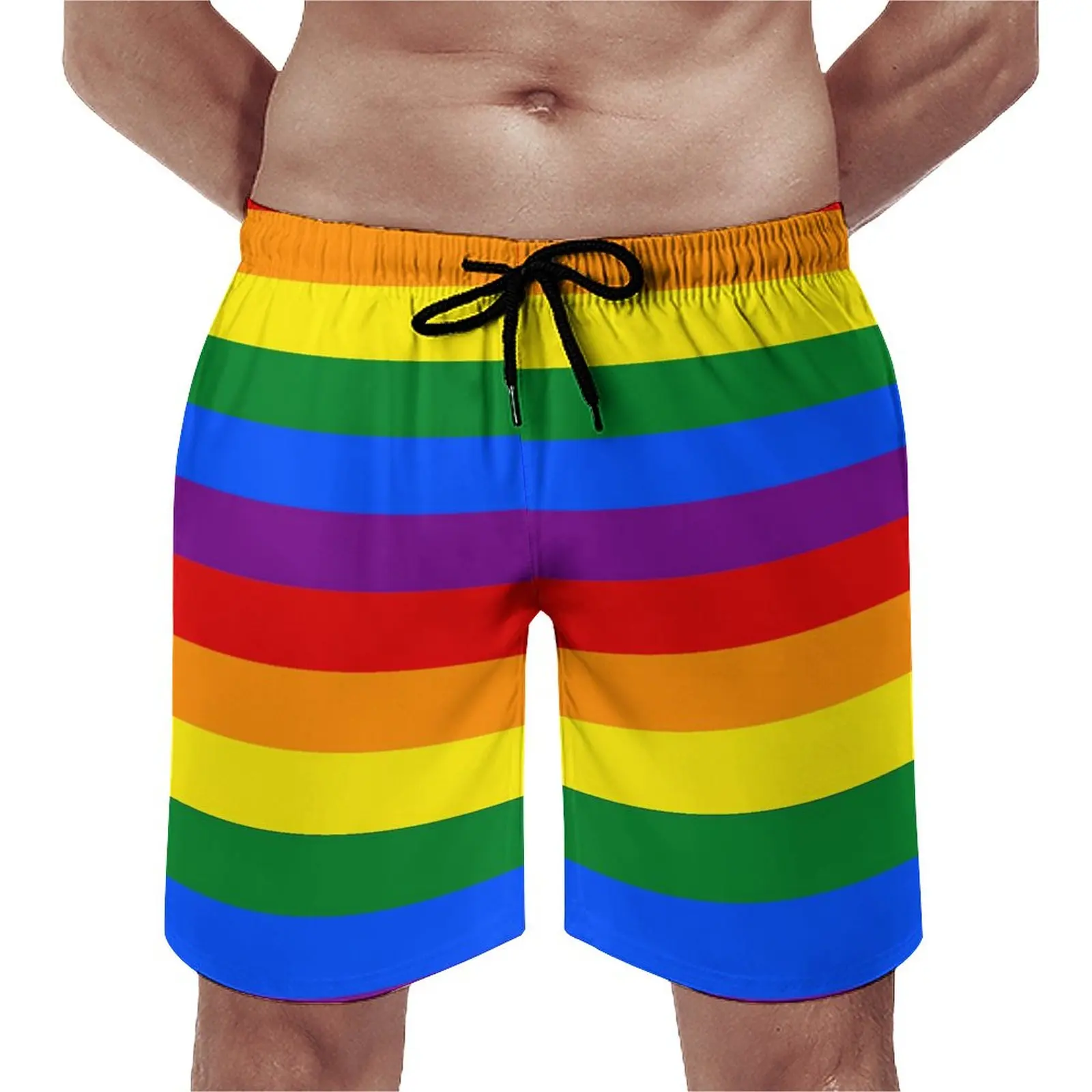 

Gay Pride Rainbow Flag Beach Shorts Causal Breathable Quick Dry Casual Graphic Summer Weather Pickup Adjustable Drawcord Loose E