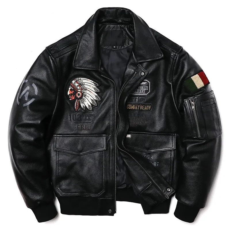 2023 New Indian Embroidery Genuine Leather Jacket Men's Cowhide Motorcycle Jackets Air Force Pilots Clothes Flying Suit
2023 New Indian Embroidery Genuine Leather Jacket Men's Cowhide Motorcycle Jackets Air Force Pilots Clothes Flying Suit