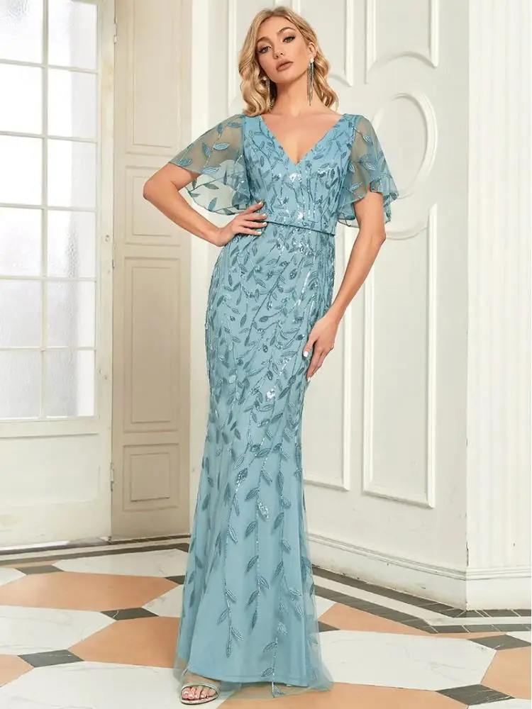 Elegant Evening Dresses Long Lace V-neck Mermaid Short Slee 2022 Ever Pretty Dusty Blue Simple Backless Bridesmaid dress Women
Elegant Evening Dresses Long Lace V-neck Mermaid Short Slee 2022 Ever Pretty Dusty Blue Simple Backless Bridesmaid dress Women