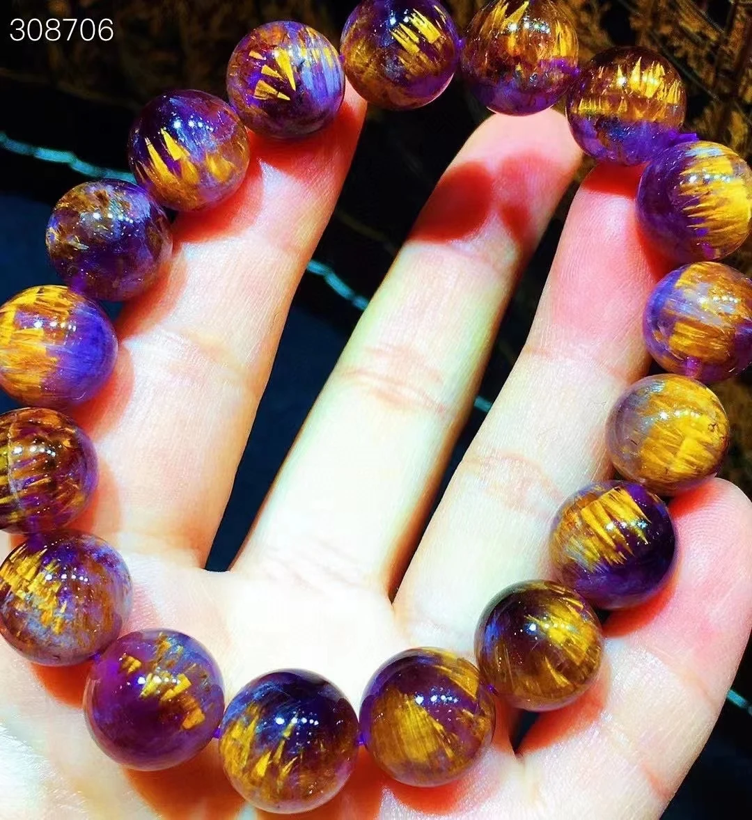 12.6mm Natural Purple Cacoxenite Gold Rutilated Quartz Canada Bracelet Women Men Round Beads Gold Rutilated AAAAAA
12.6mm Natural Purple Cacoxenite Gold Rutilated Quartz Canada Bracelet Women Men Round Beads Gold Rutilated AAAAAA
