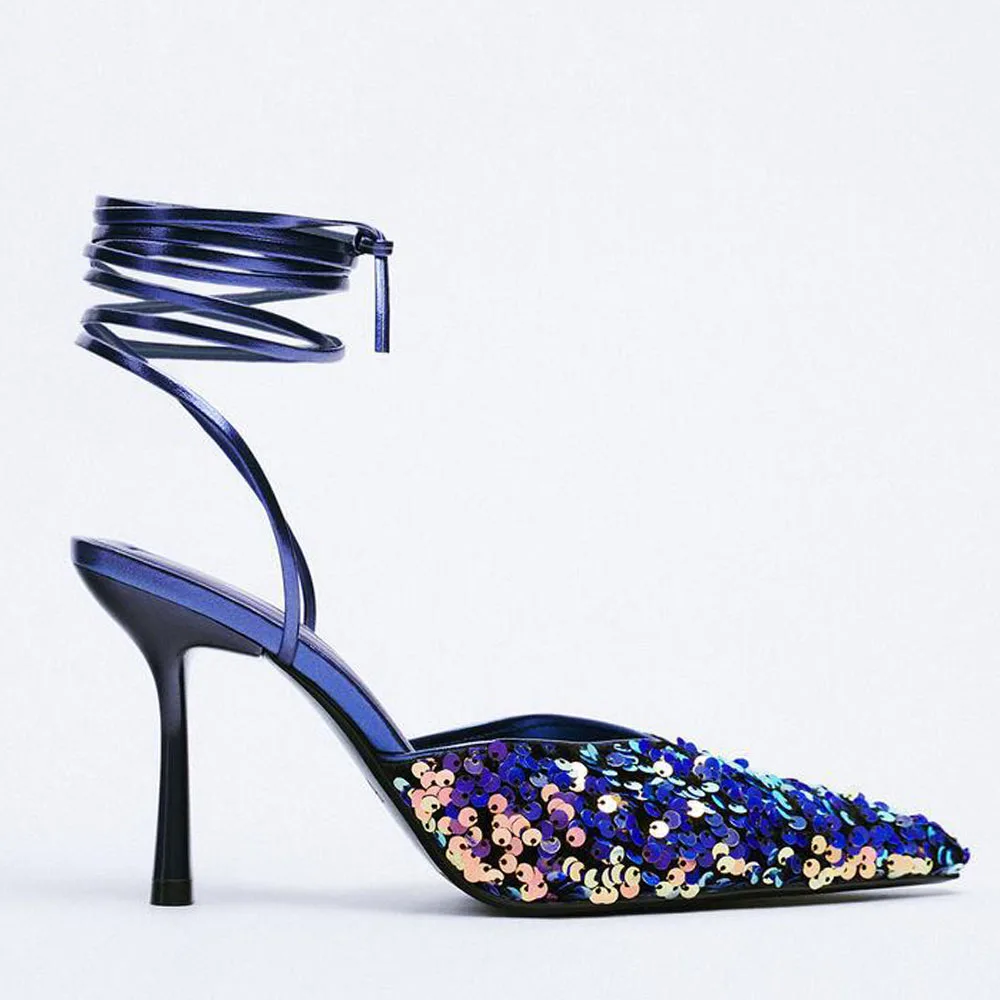 Gnazhee 2022 Women's Party Office Lady Blue Sequined Thin High Heels Shoes Pointed Toe Ankle Wrap Sandals
Gnazhee 2022 Women's Party Office Lady Blue Sequined Thin High Heels Shoes Pointed Toe Ankle Wrap Sandals