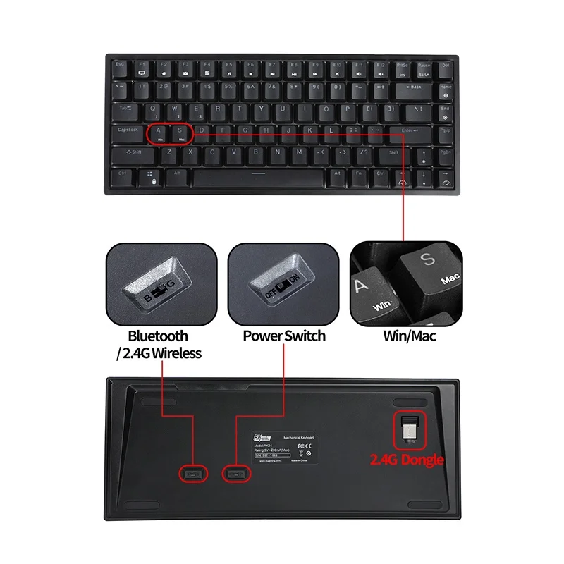 

RK84 75% RGB механическая клавиатура с тройным режимом BT5.0/2,4G/USB-C 84, популярная Беспроводная игровая клавиатура