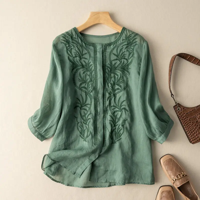 Three-quarter Sleeve Cotton Linen Shirt Embroidery Long Sleeve Shirts Women Clothing Loose 2022 New Summer Button Up Top Blusas
Three-quarter Sleeve Cotton Linen Shirt Embroidery Long Sleeve Shirts Women Clothing Loose 2022 New Summer Button Up Top Blusas