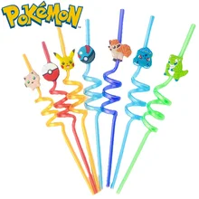 Pokemon 10Pcs Pikachu Anime Straw Cartoon Children Reusable Plastic Straws Pokemon Theme Party Milkshake Ice Drinks Straws